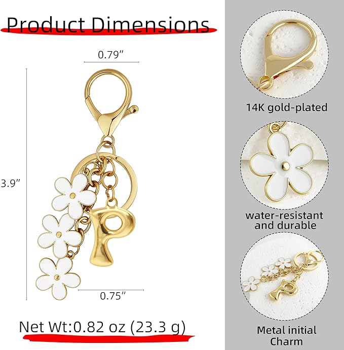 Gold Bubble Heart, Cherry, Bow & More Designs Letter Initial Keychain Bag Charms – Cute Purse Charms for Handbags