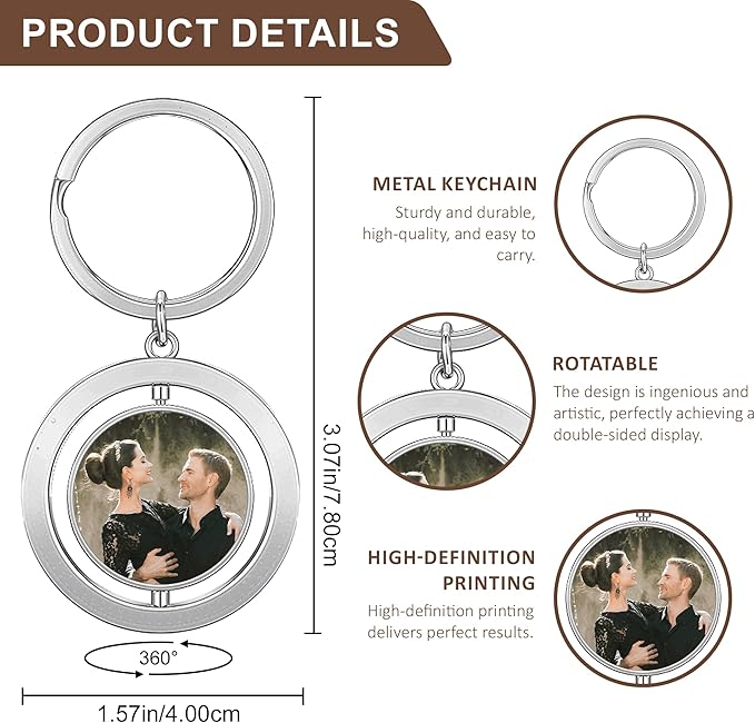 Custom Keychains with Picture Personalized Photo Logo Text Customized Key Chain for Boyfriend Dad Men Women Gifts
