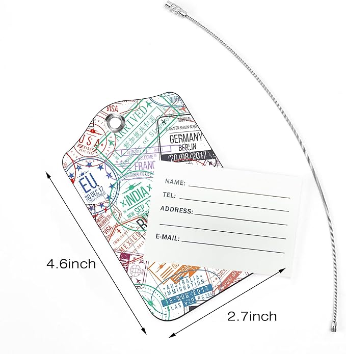 2 Pack Luggage Tags for Suitcase,Passport Visa Stamp PU Leather Luggage Tags with Privacy Cover Name Address Labels and Steel Ring,Creative Travel Accessories for Men and Women