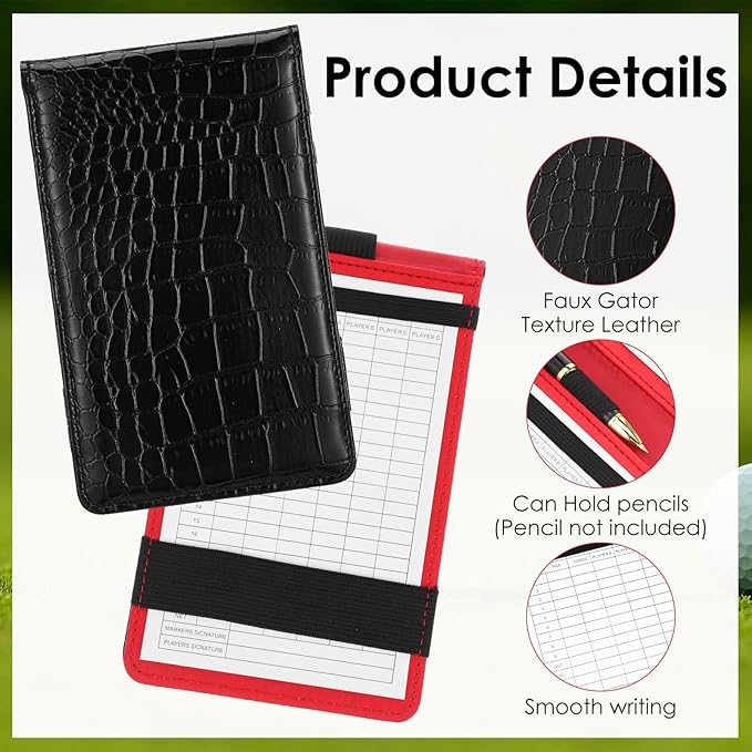 Premium Leather Golf Scorecard Holder, Score Card Holder Yardage Book Cover with Built-in Pencil Loop Black 6.9x4.3in