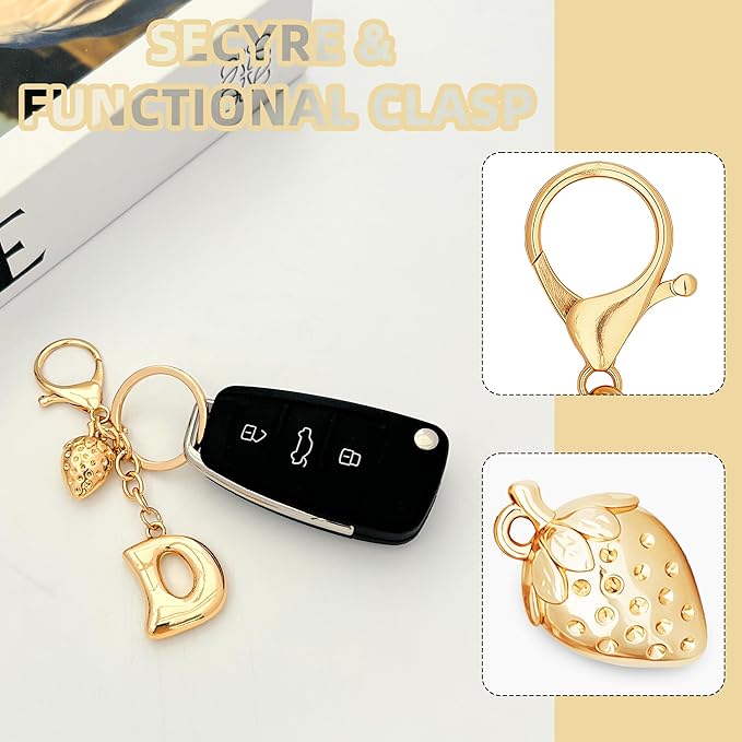 Gold Bubble Heart, Cherry, Bow & More Designs Letter Initial Keychain Bag Charms – Cute Purse Charms for Handbags
