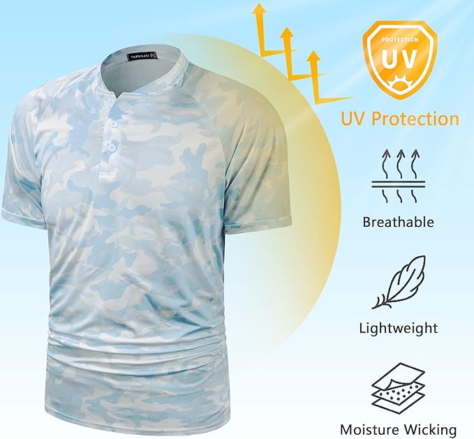 TAPULCO Mens Collarless Golf Shirts Short Sleeve Dry Fit Stretch Casual Breathable Lightweight Tshirts