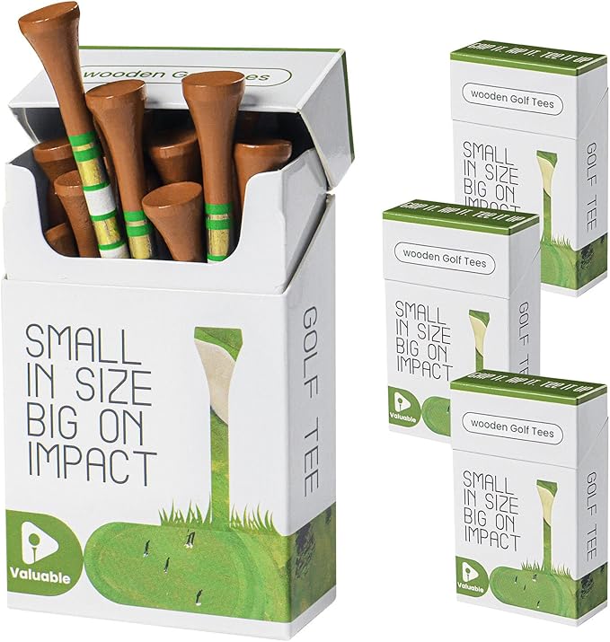 Premium Bamboo Wood Golf Tees Unique Box Design 18-Pack Per Box Value 18/72/180 Pack, Wooden Tees in 2 3/4" 3 1/4" Durable for Golfers, USA Flag Design Pro Tee Choice