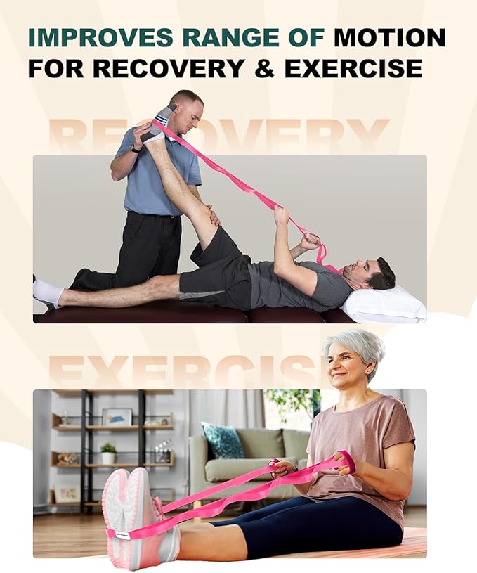 Trideer Stretching Strap Yoga Strap Physical Therapy for Home Workout, Exercise, Pilates and Gymnastics, 10 Loops Non-Elastic Stretch Bands with Aesthetic Packaging for Women & Men