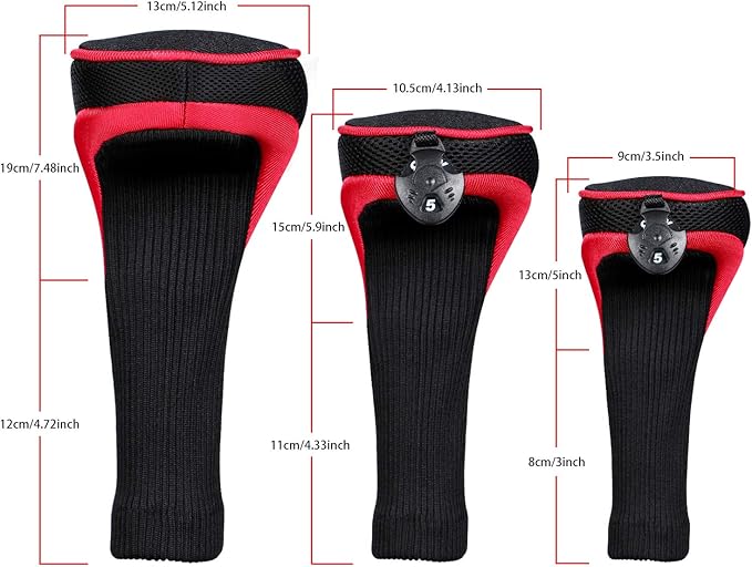 Black Golf Club Head Cover for Driver Fairway 3 Pcs Woods Headcovers, Golf Accessories Hybrid Head Covers Set with Interchangeable Tags 3 4 5 7 X