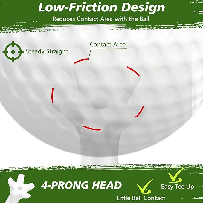 Soulchen 2 3/4 Inch Inch Golf Tees - 5-Prong Curved Design for Longer Drives Low Spin & Low Friction Plastic Tees Durable Bulk Tee with Optimized Shaft Strength for Driving Range