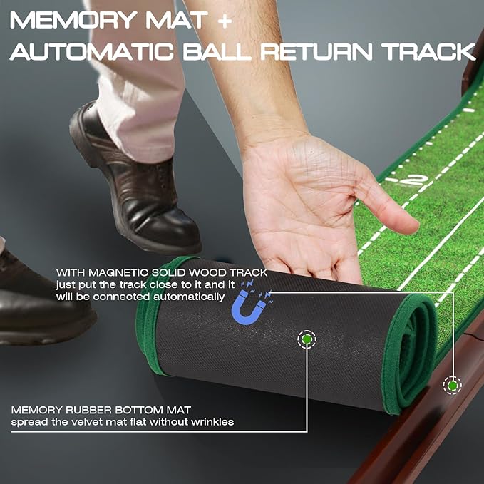 Putting Green Portable Indoor Putting mat，Includes Putting Practice Ball, Wrinkle-Free Mat, and Solid Wood Construction,Office, Living Room, Golf Gift