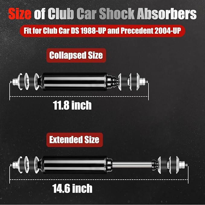Club Car Rear Shocks Golf Cart Shock Absorbers for Club Car DS G&E 1988 up, Precedent G&E 2004 up, Tempo 2018 up, OEM 1014236, 1013164, 102588501, 2 Pack