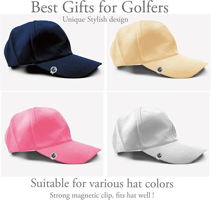 Golf Ball Marker Hat Clip with Ceramic Crystal Ball Marker (20mm Small Size) Gifts Accessories for Golfers