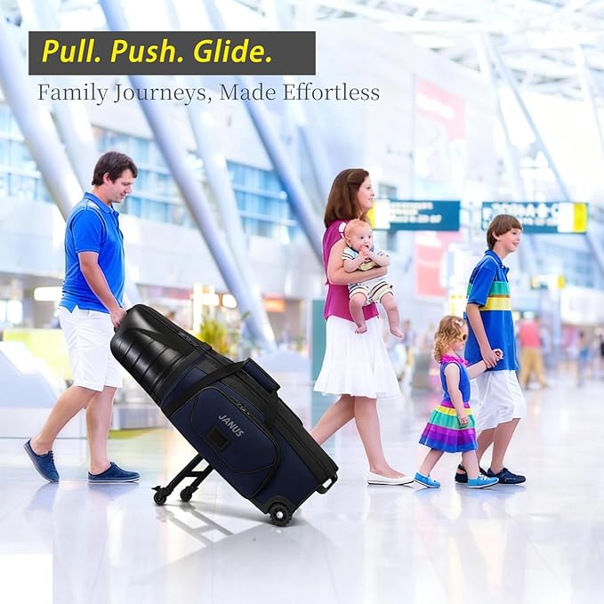 JANUS Golf Travel Bag Hard Case with Support Frame for Hands-Free 360 Spinner Wheels, Travel Bag for Airlines, ABS Hard Shell, Easy to Fold, Hand-Carry Option