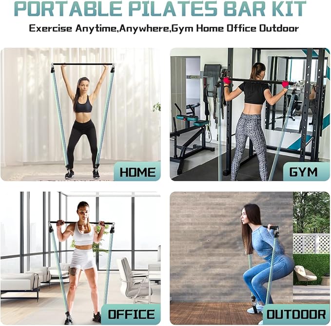 VEICK Pilates Bar Kit with Resistance Bands, Elastic Workout Bands for Men Women, Set of 5 Resistance Loop Bands for Home Fitness Stretching Strength Training