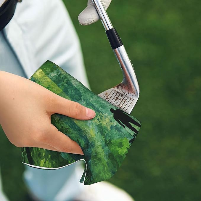 Green Golf Towel with Carabiner Clip 24"x16" Spring Forest Backdrop Microfiber Waffle Golf Towels for Golf Bags Sun Rays Natural Tree Golf Rag for Disc Balls Clubs Golfs Accessories for Men Women Dad
