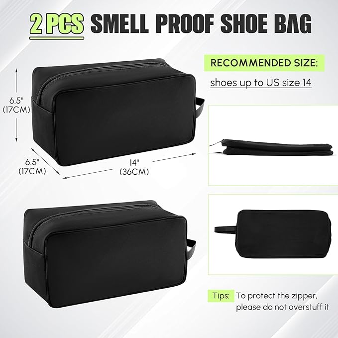 2 Pack Smell Proof Shoe Cleat Bag for Travel Odor Absorbing Water Resistant Soccer Golf Shoe Storage Organizer Pouch with Zipper for Gym Sports Travel Work