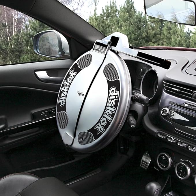 Disklok Security Device - Steering Wheel Lock - Full Cover - Silver - Thatcham Approved (Small, 13.7in - 15.3in)