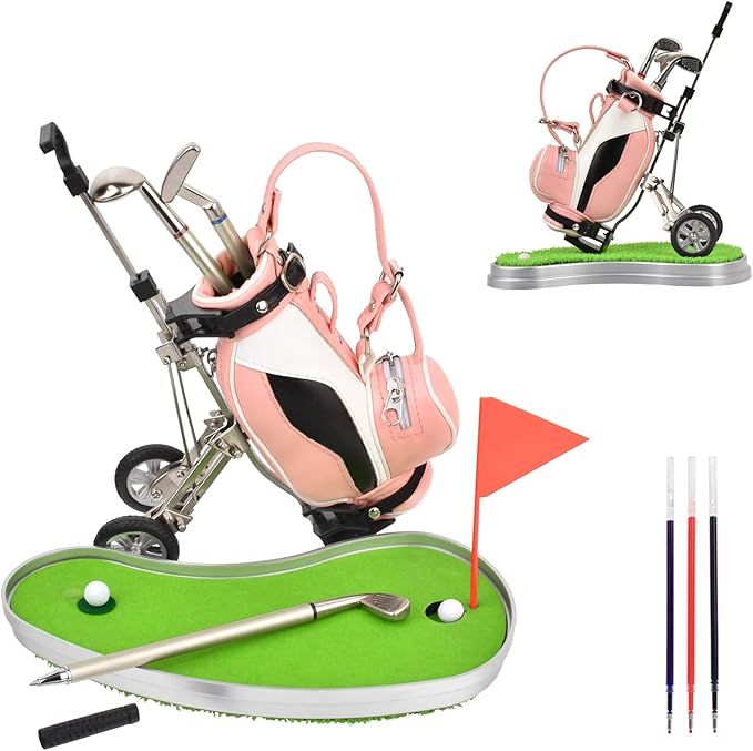 Dual-Purpose Creative Golf Pen Holder With 3 Club Pens - Office Desk Decoration, Souvenir Birthday Gift for Golfer Fans, Women and Men