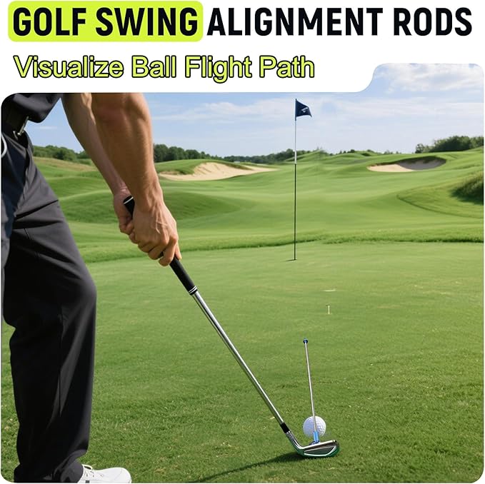 THE GOLFER STORE Golf Alignment Rods, Golf Club Alignment Stick Corrector Magnetic Golf Swing Trainer Aid Help Visualize and Align Your Golf Shot Length Adjustments