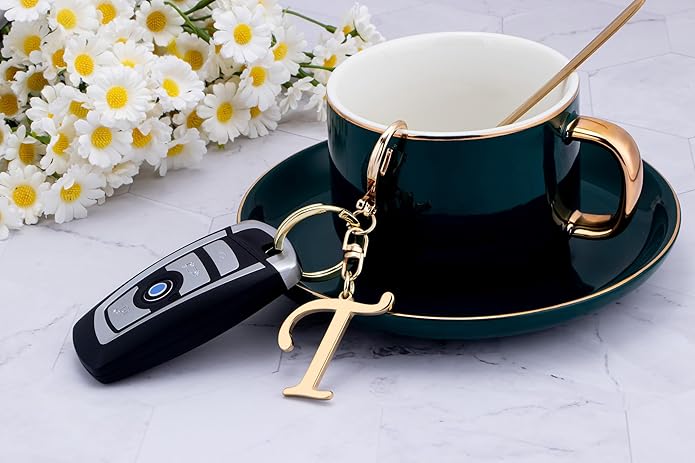 Cute Stainless Steel Gold Initial Letter Keychain for Women Girl, Charms for Key Handbag Backpack Bag, Personalized Gift
