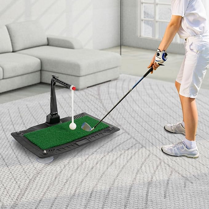 Golf Swing Trainer(Height Adjustable), Golf Training Equipment with 360° Automatic Ball Return, Golf Swing Practice Mat Training Aid, Golf Swing&Hitting Trainer for Indoor Outdoor Home