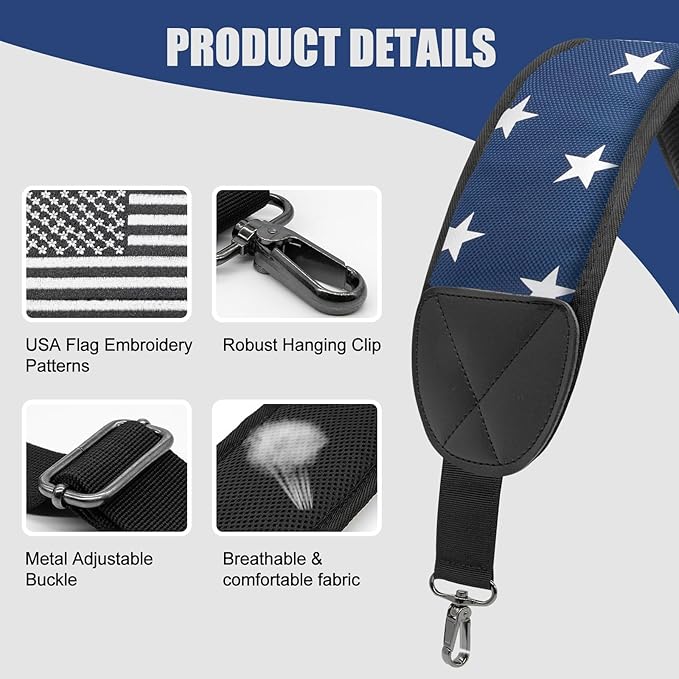 Golf Bag Strap Replacement Golf Bag Shoulder Strap Adjustable Single Padded Shoulder Strap Waterproof Golf Bag Backpack Straps (Blue-Stars)