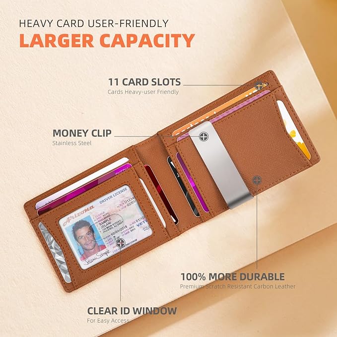 RUNBOX Money Clip Wallets for Men,Slim Leather Mens Bifold Wallet,RFID Blocking Front Pocket Wallet,Thin Credit Card Holder with Gift Box