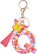 Suweibuke Colourful Cute Initial Letter Keychains for Women Girls with Tassel Butterfly, Charm for Purse Handbags Backpacks