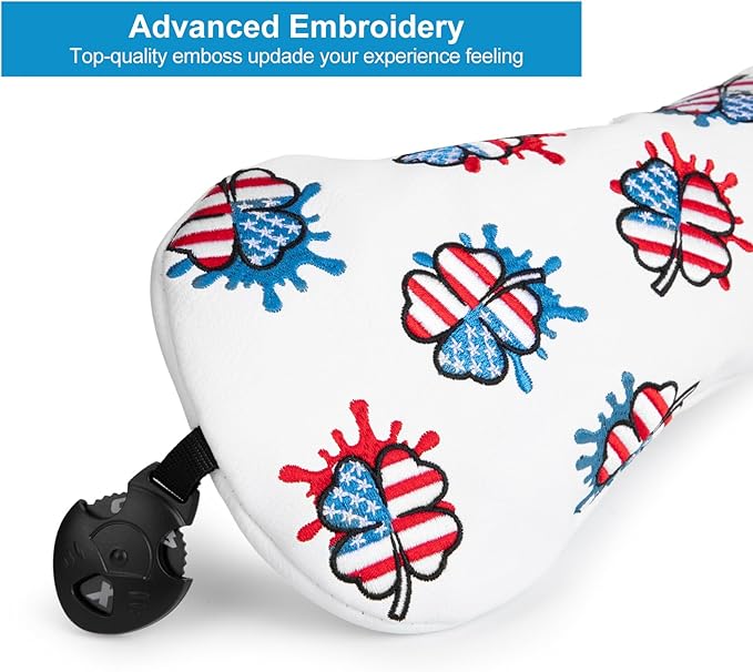 Golf Club Head Covers for Driver Cover, Fairway Wood Cover Hybrid Head Cover, USA Style Premium Leather Golf Headcovers Fits Golf DF3 Putter, Blade Putter Cover, Fits Most of Golf Club Covers