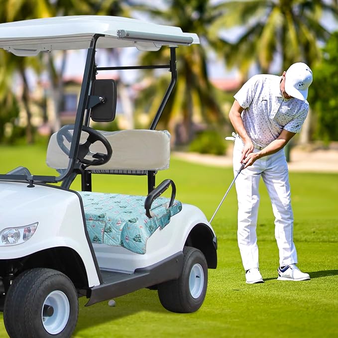 Golf Cart Seat Covers,Nonskid Bottom Golf Cart Seat Towel Blanket with 2 Front Pockets,Short Plush Surface, Soft and Comfortable,Fits for EZGO, Yamaha, Club Car and More 2 Person Seats Golf Carts