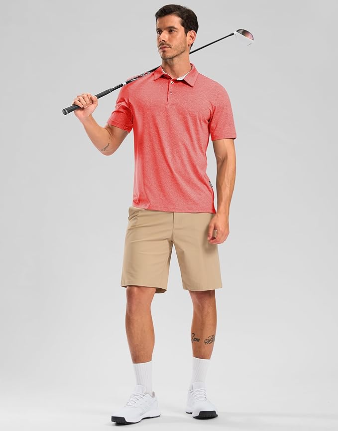 Golf Shirts Heather Polo Short Sleeve Dry Fit Lightweight Moisture Wicking Collared Shirts Casual Athletic Business