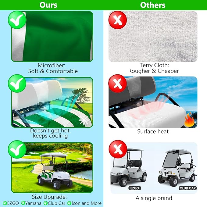 YOKYHOM Golf Cart Seat Covers, Green Golf Cart Seat Towel Blanket Keeps Seat Comfortable and Clean, 100% Microfiber, 51''x 31'', for EZGO, Yamaha, Club Car and More 2-Seat Golf Carts