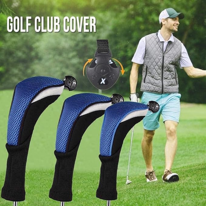 Golf Club Head Covers for Woods and Driver Hybrids Fairway Value Pack Protective Clubs Headcovers with Interchangeable No.Tags 1 3 5
