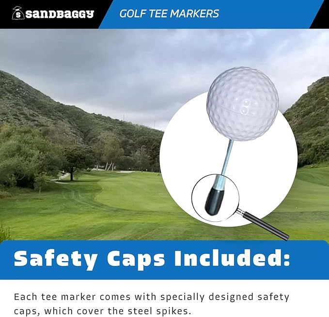 Sandbaggy Plastic Tee Markers for Golf Course (UV Resistant) - Steel Spike - Safety Caps Included