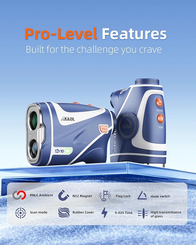 AOFAR GX10 Golf Rangefinder with Exclusive Auto RED Display Adjustment, Max N52 Magnet for Absorbing Anywhere, Independent Slope Switch Button with Indicator Light, Full Accessories, IPX4 Waterproof