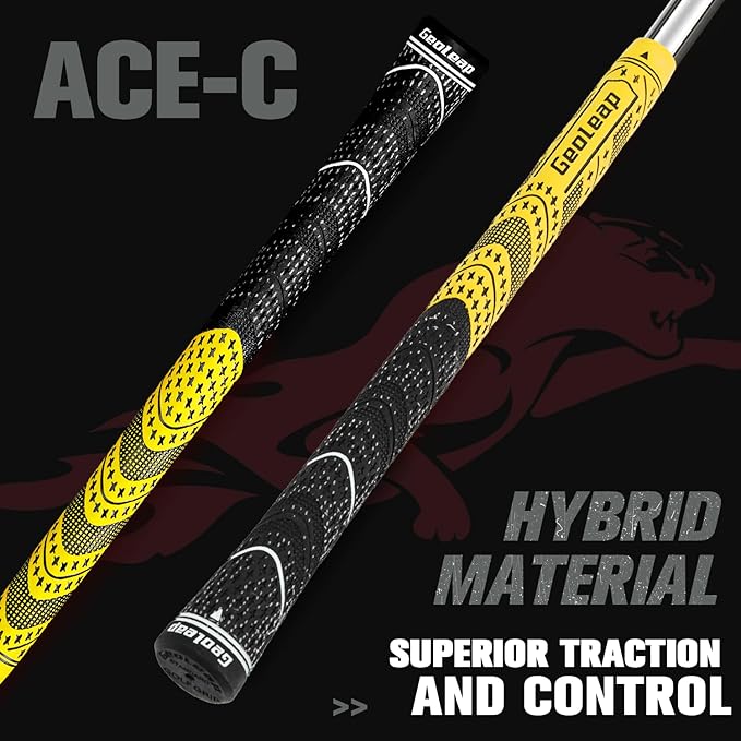 Geoleap Golf Grips Set of 13- Cord Rubber Compound Material, Hybrid Golf Club Grips, All Weather Performance.