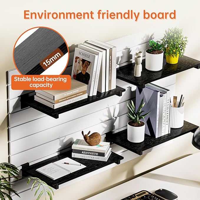 Wood Slatwall Shelves, Slat Wall Shelf Slatwall Acccessory for Garage, Home Improvement, Retail Display (2, 24''x12'')