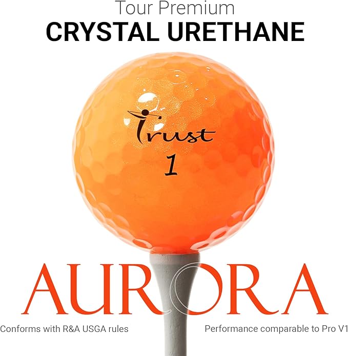 Trust Golf Balls - Aurora & Rosa Crystal Urethane Series | Eye-Catching & Easy to Spot | Maximum Distance, Soft Feel, Straight Flight, & Greenside Control | Blue, Orange, Pink, Yellow | 12 or 48 Balls