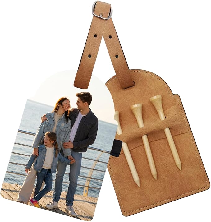 Personalized Golf Tee Bag Tags Custom Golf Tee Holders for Golf Bag，3 Wooden Tees Leather Gift for Golfer Men Women Dad Grandpa, or Uncle