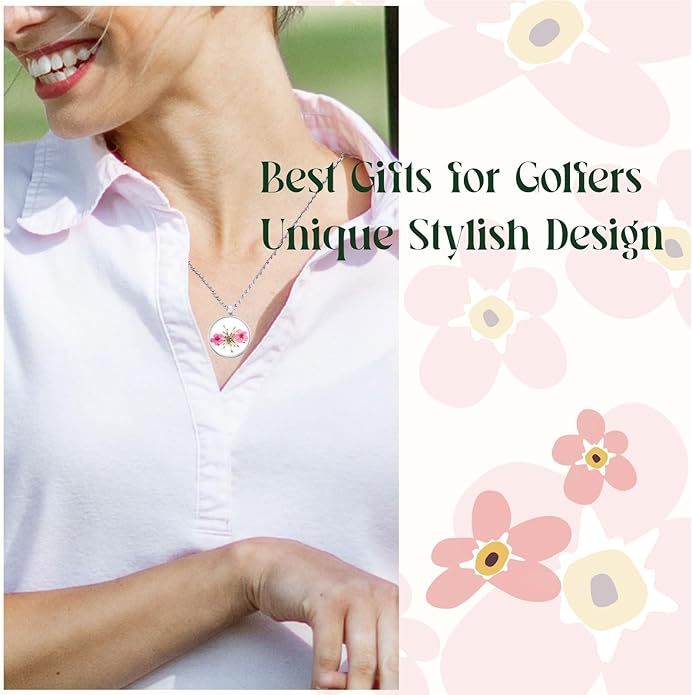 Golf Ball Marker necklace with ball marker, handmade pressed flower golf marker,Gifts Accessories Women Golfers