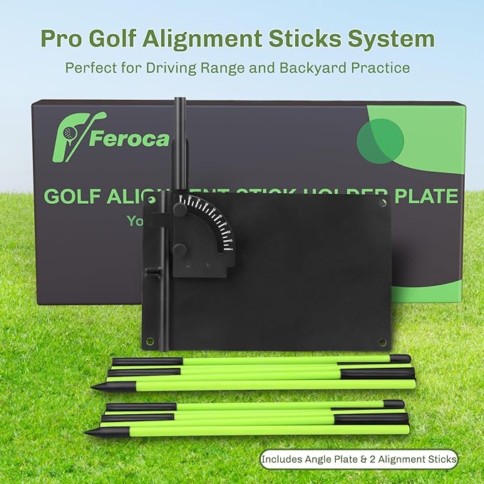 Feroca Upgraded Golf Alignment Stick Holder with Anti-Tip Base, Golf Swing Plane Trainer Enhanced Stability with Front Iron Weighs, Golf Training Aid Fix Slices & Putting