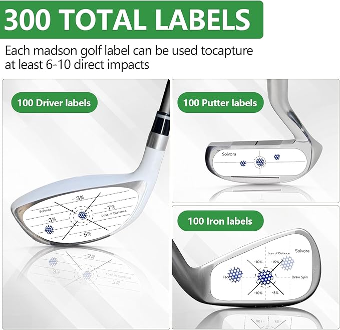 Golf Impact Tape, 300 Pcs Club Impact Stickers for Woods Irons and Putters No Residue Golf Accessories for Swing Practice (300PCS)