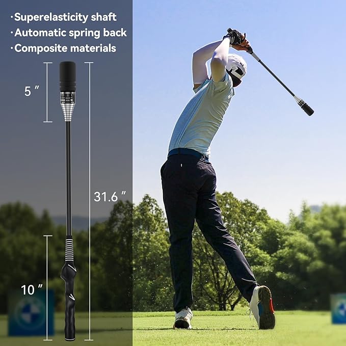 Golf Swing Trainer, Adjustable Rod Head Speed Click Stick Golf Trainer Speed & Tempo Stick for Grip & Warm-Up, Golf Swing Training Aid for Right-Handed with Arm Band
