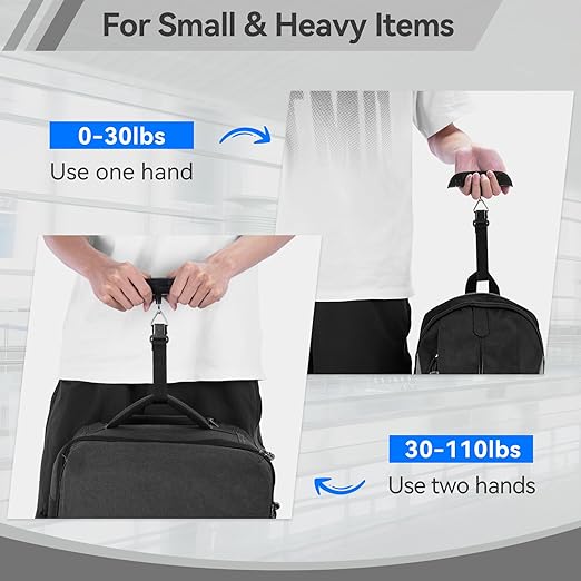 Luggage Scale, Travel Essentials, Digital Backlight LCD Display Handheld Suitcase Scales for Travel Accessories with Rubber Paint, Temperature Sensor 110 Pounds, Battery Included, Black