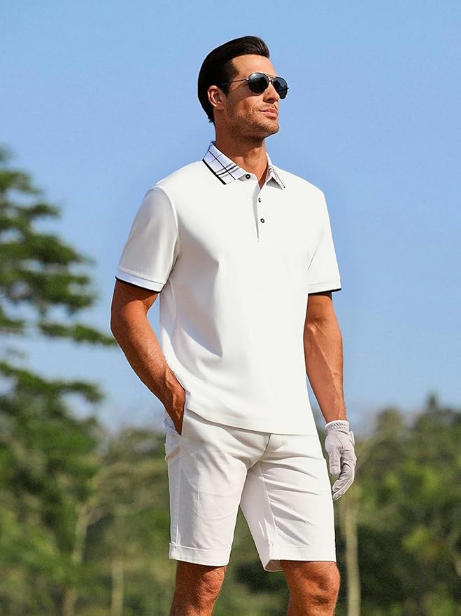 Alex Vando Mens Golf Shirts Moisture Wicking Quick-Dry Short Sleeve Fashion Designed Polo Shirts for Men