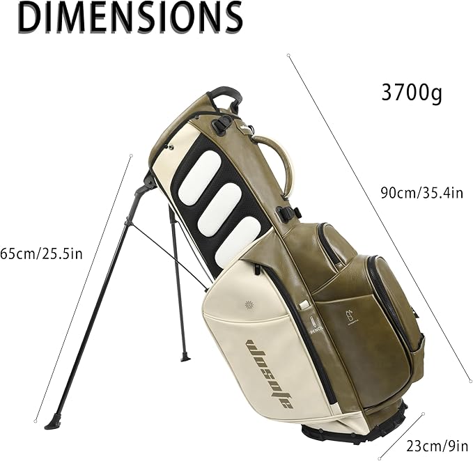 Lightweight 14-Way Golf Stand Bag, PU Leather Golf Bag Waterproof Men Women Full Length Top Dividers, Multiple 8 Pockets Cooler Pouch Adjustable Detachable Shoulder Dual Straps Rain Cover Hood