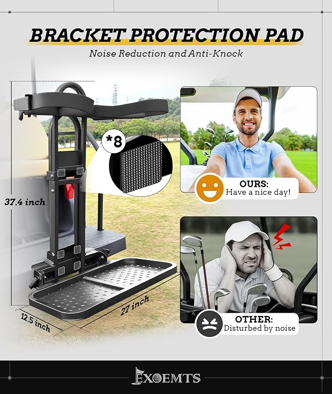 Universal Foldable Golf Cart Rear Seat Bag Holder, Upgraded Golf Cart Rear Seat Bag Rack Fits 8-Inch Max Width Safety Grip Bar, for EZGO Club Car Yamaha, Preinstalled, Space-Saving, No-Drill