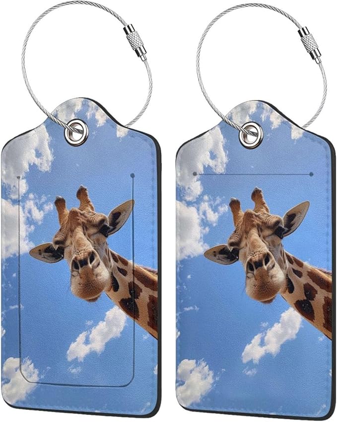 TSA Approved Luggage Tags for Suitcases Giraffe Blue Sky 2 Pack Funny Leather Carnival Cruise Airport Cute Travel Name Tags Golf Bag tag Ships Essentials Privacy Cover ID Label for Women Men