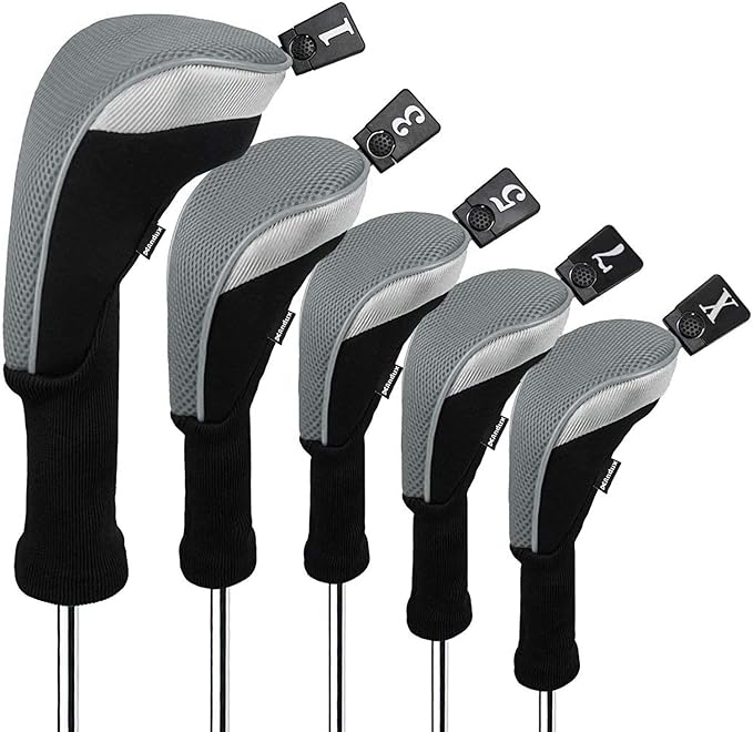 Andux 5pcs/Set Mesh Golf 460cc Driver Fairway Wood Club Head Covers Long Neck with No. Tags