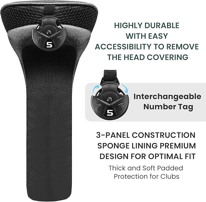 FINGER TEN Golf Club Head Covers for Hybrids Long Headcover Interchangeable Accessories for Ultimate Club Protection