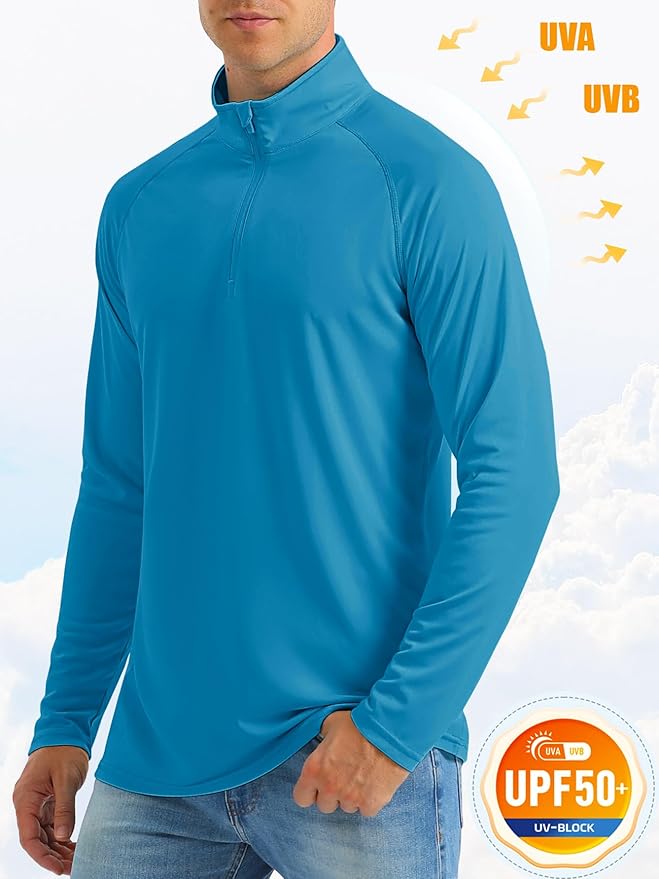MAGCOMSEN Men's Long Sleeve Sun Shirts UPF 50+ Tees 1/4 Zip Up Fishing Running Rash Guard T-Shirts Outdoor Shirt