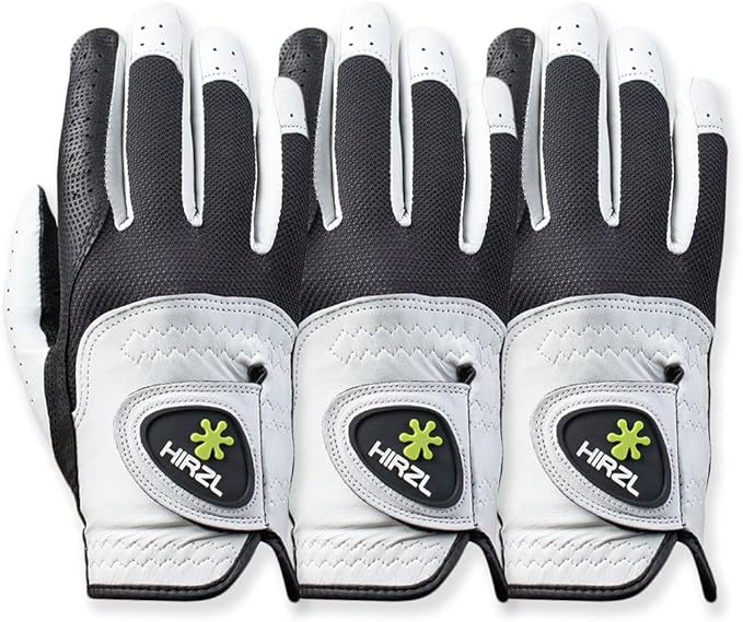 HIRZL Trust Control 2.0 Golf Gloves, All Weather Mens Golf Glove, White/Black, Kangaroo Leather Palm, Cabretta Leather Backhand, Trusted by Pro’s, Sweat Free, Ultimate Grip