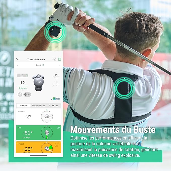 MOXI SwingMotion Golf Swing Analyzer – Dual Wearable IMU Sensors for Real-Time BioFeedback & 3D Visualization via App – Improve Wrist, Torso, Hip & X-Factor with 4 Training Modes
